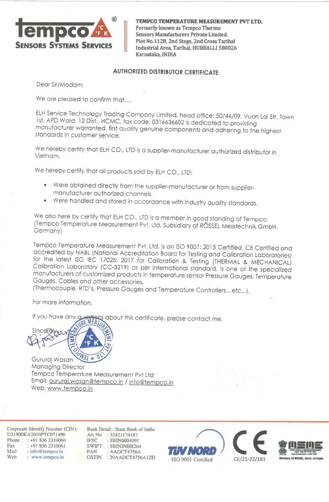 Authorized Distributor Certificate