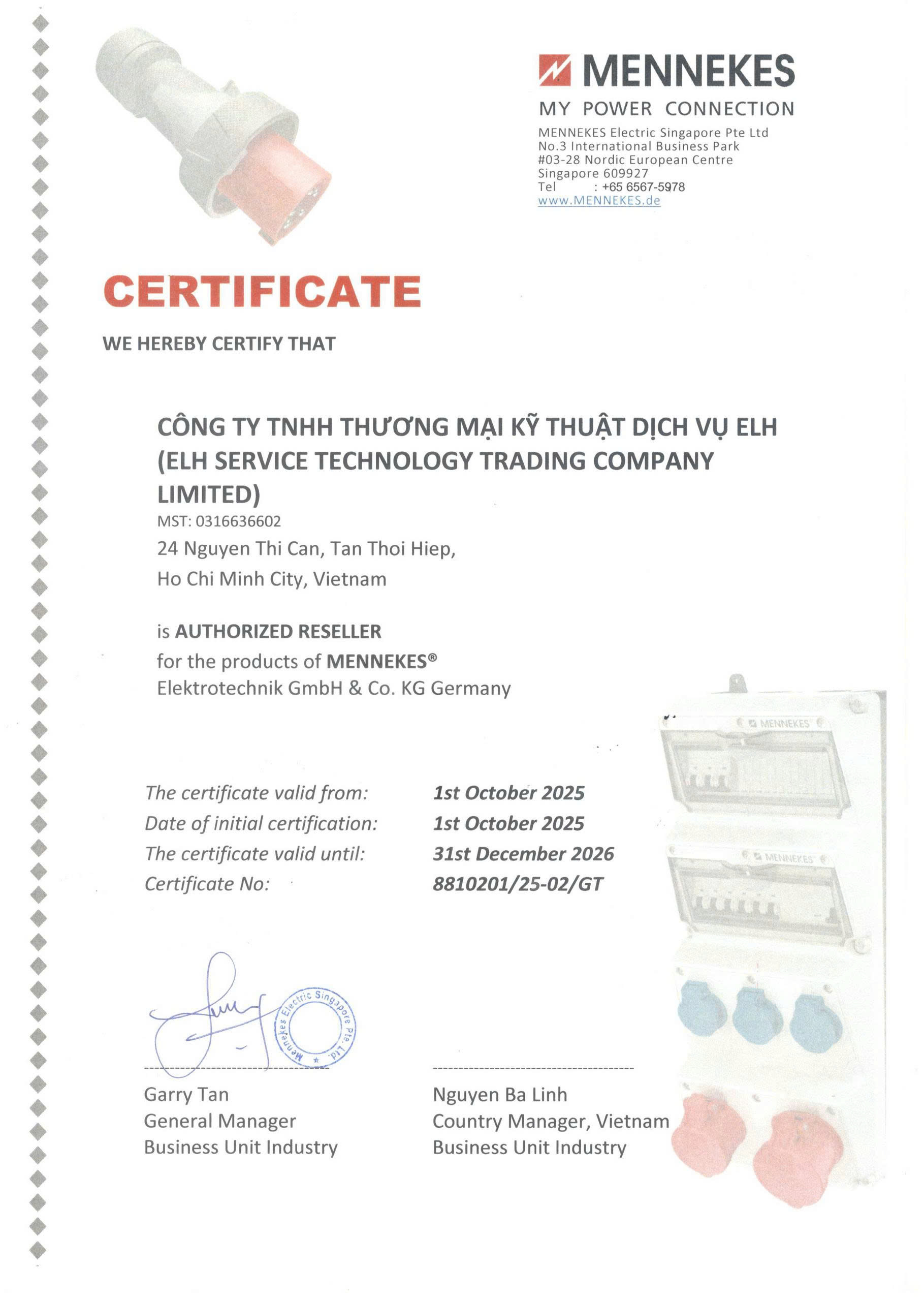 Authorized Distributor Certificate